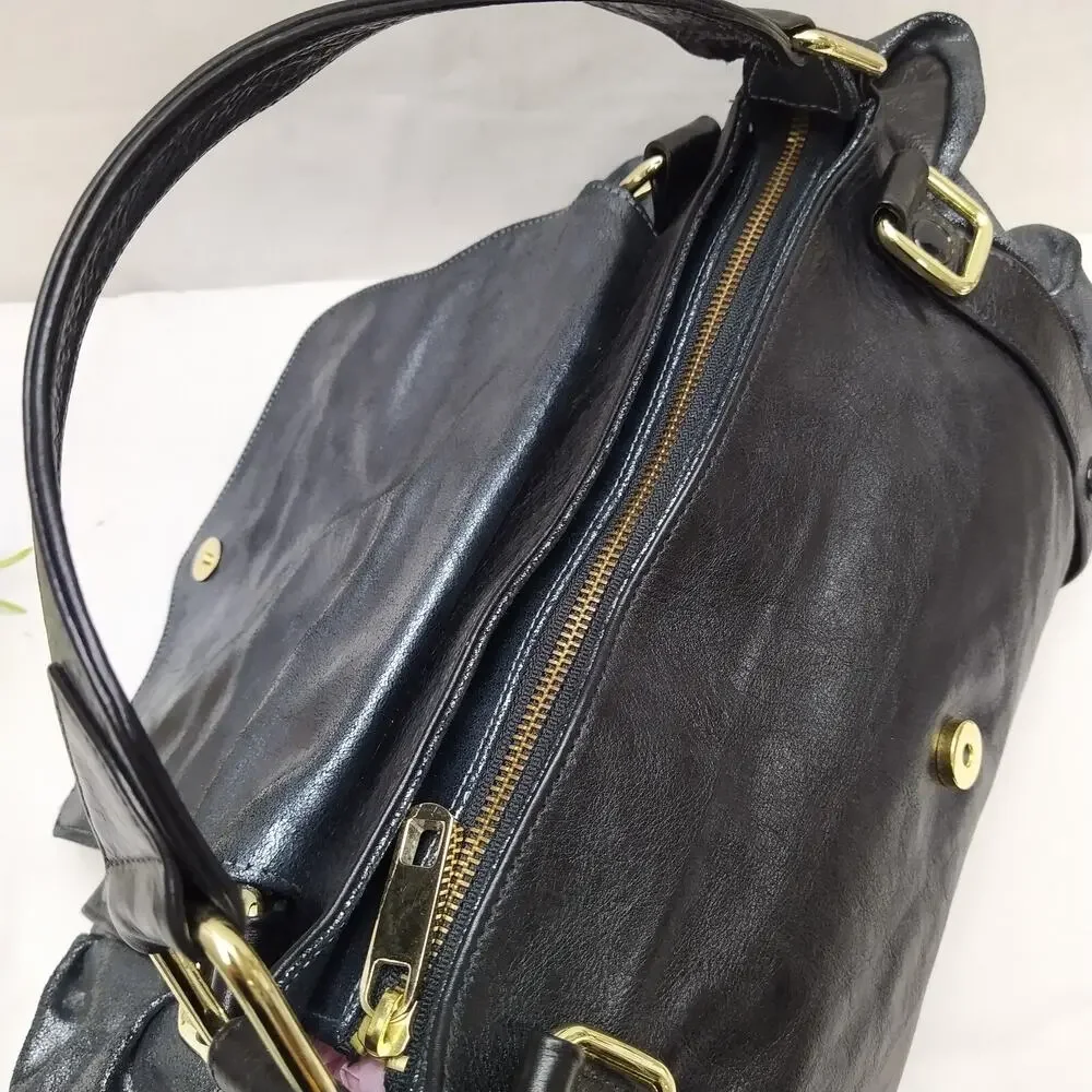 Rebecca Minkoff Colorblock Black Gray Leather Double Handle Zipper Satchel Bag